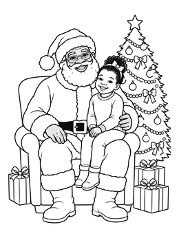 Free printable Black Santa With Little Girl coloring page
