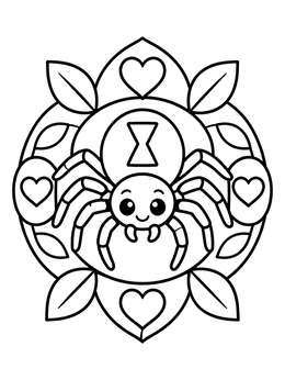 Free printable Cute Spider Heart Mandala coloring page