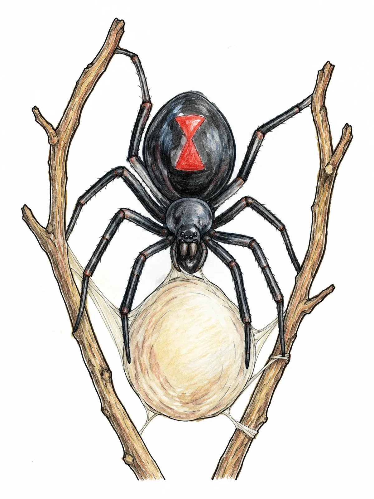 Colored example of the Black Widow Guarding Egg Sac coloring page