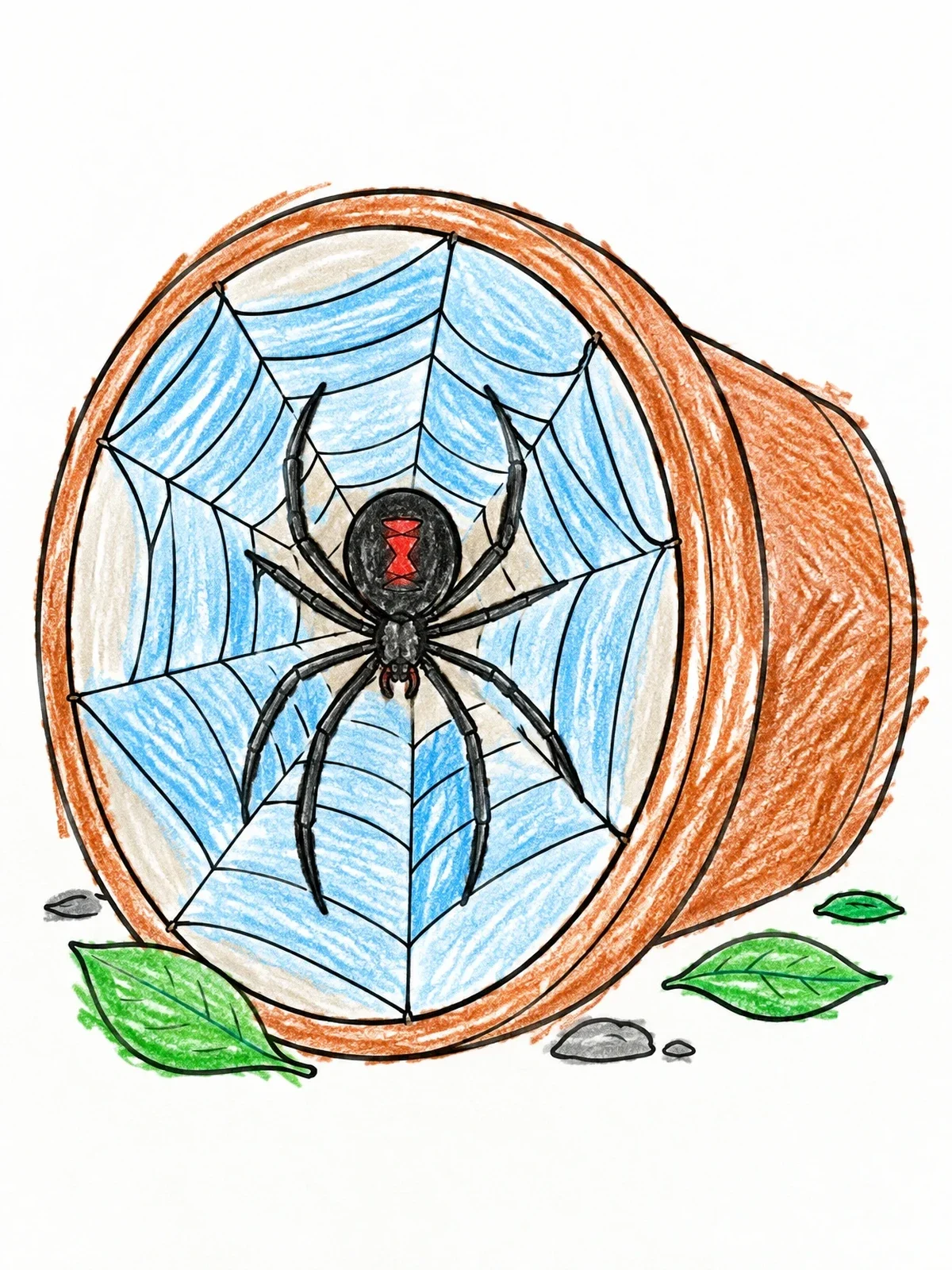 Colored example of the Black Widow In Overturned Flowerpot coloring page