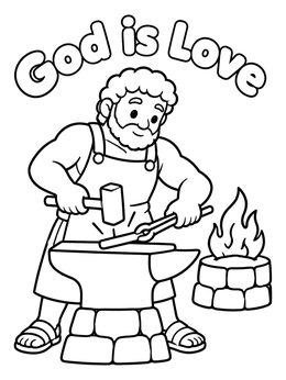 Free printable Blacksmith God At The Anvil coloring page