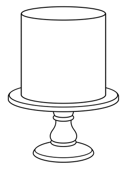 A minimalist cake coloring page featuring a smooth blank cake displayed on a classic pedestal stand.