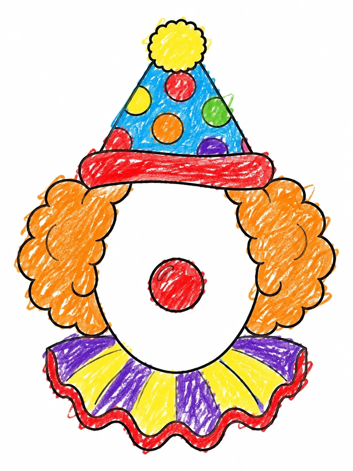 Colored example of the Blank Clown Face Template coloring page