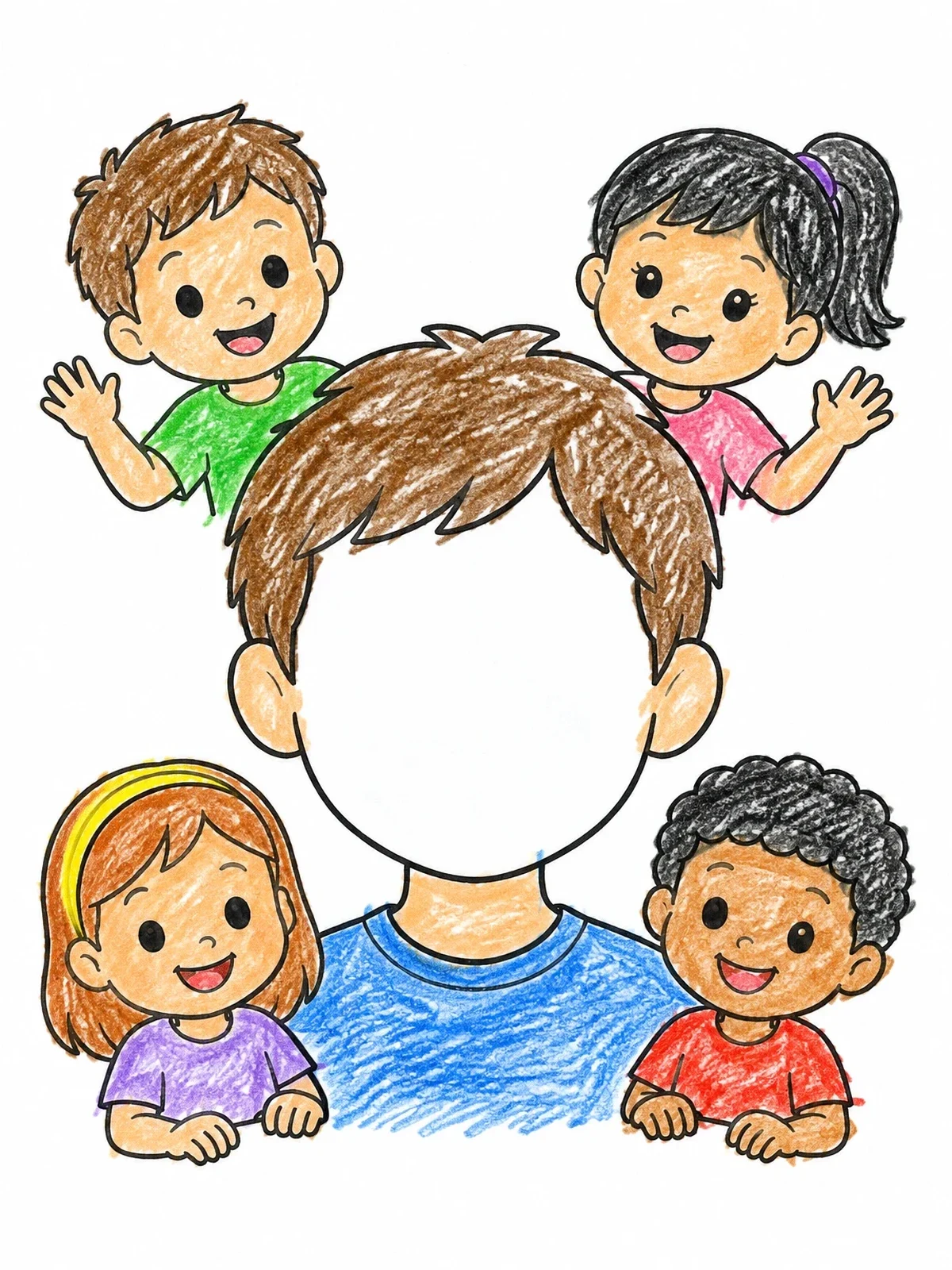 Colored example of the Blank Face With Happy Children coloring page