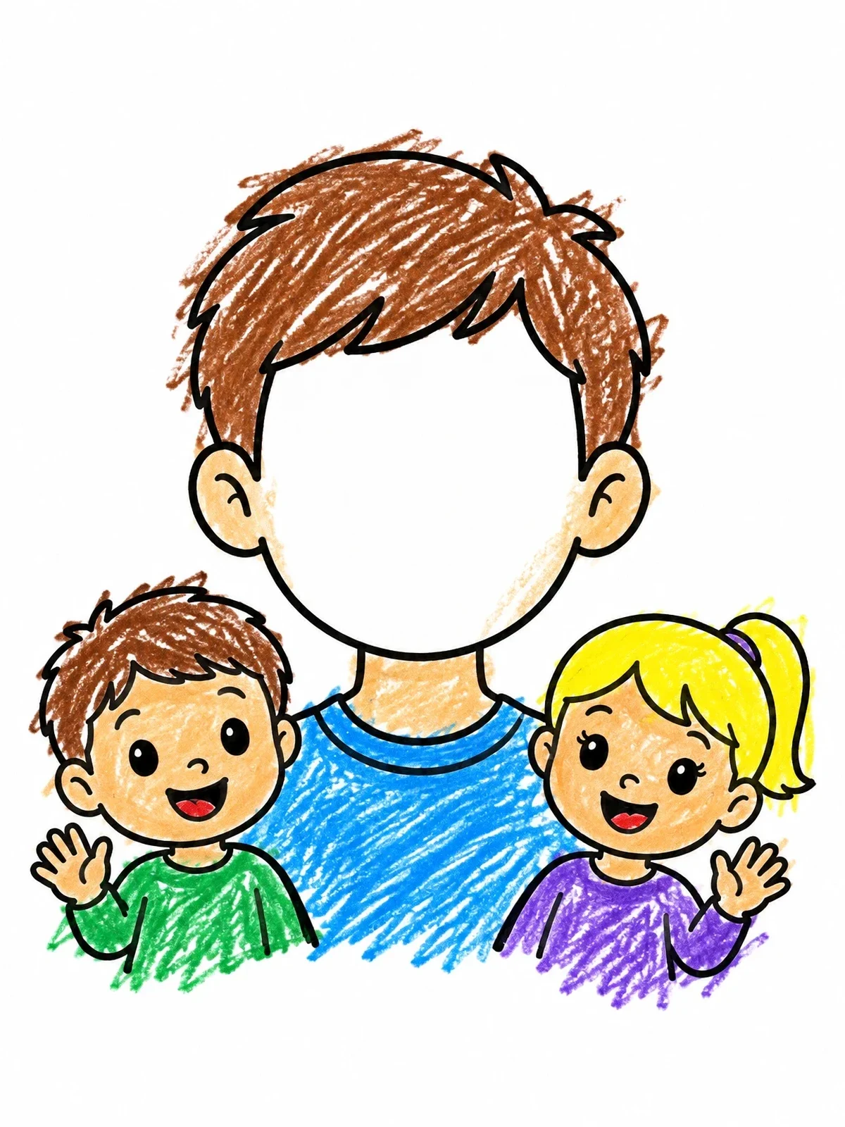 Colored example of the Blank Face With Happy Children coloring page
