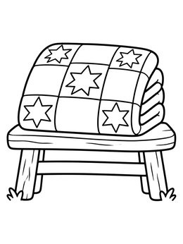 Free printable Folded Patchwork Quilt On Wooden Stool coloring page