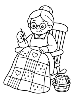 Free printable Grandmother Sewing A Patchwork Quilt coloring page