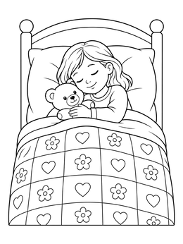 Free printable Child Sleeping Under Patchwork Quilt coloring page