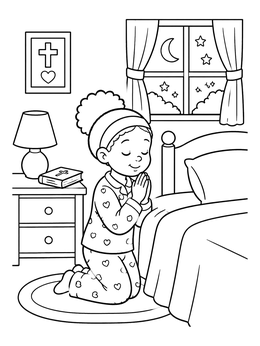 Free printable Child Praying By The Bedside coloring page