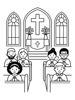 Free printable Church Congregation In Prayer coloring page