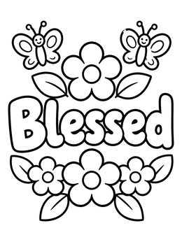 Free printable Blessed With Flowers And Butterflies coloring page