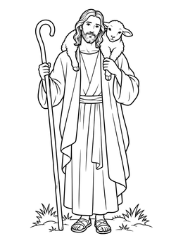 Free printable Good Shepherd Carrying A Little Lamb coloring page