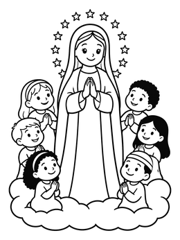 Free printable Blessed Mother Praying With Children coloring page