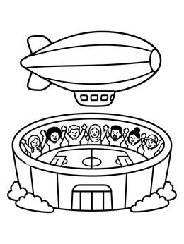 Free printable Blimp Over Cheering Sports Stadium coloring page