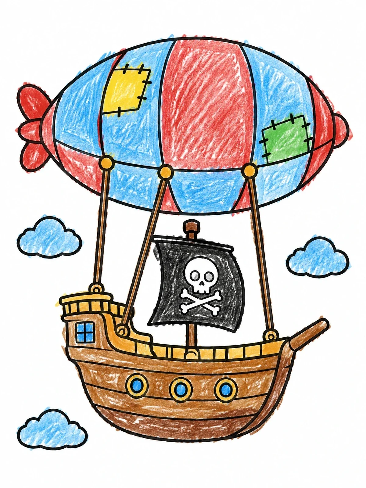 Colored example of the Pirate Ship Airship In The Sky coloring page