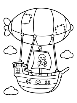 Free printable Pirate Ship Airship In The Sky coloring page
