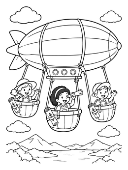 Free printable Young Explorers In An Airship coloring page