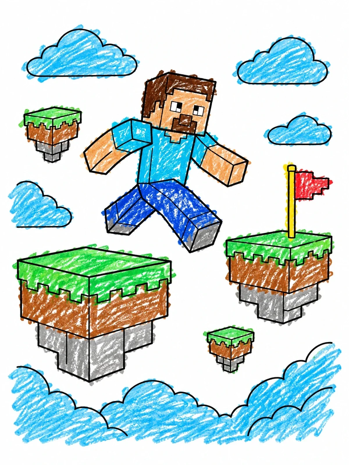 Colored example of the Block Character Parkour In The Sky coloring page