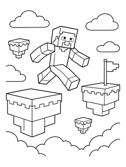 Free printable Block Character Parkour In The Sky coloring page