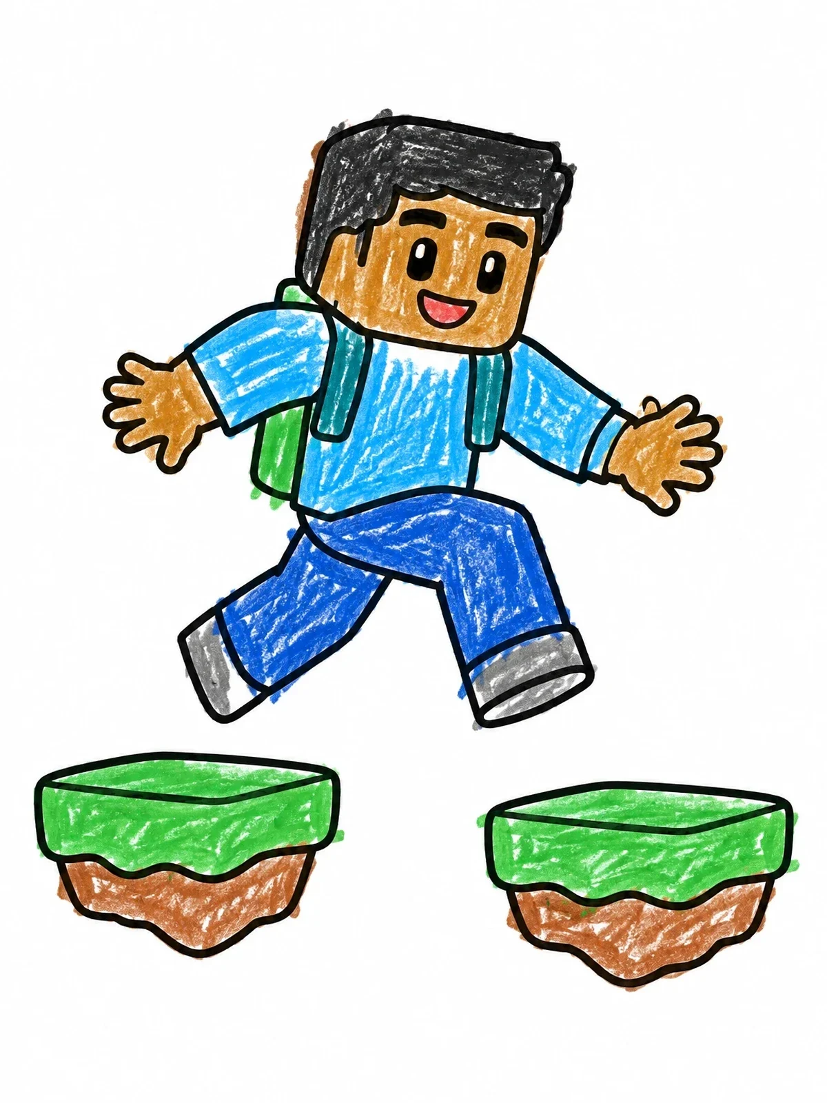 Colored example of the Blocky Character Parkour Leap coloring page