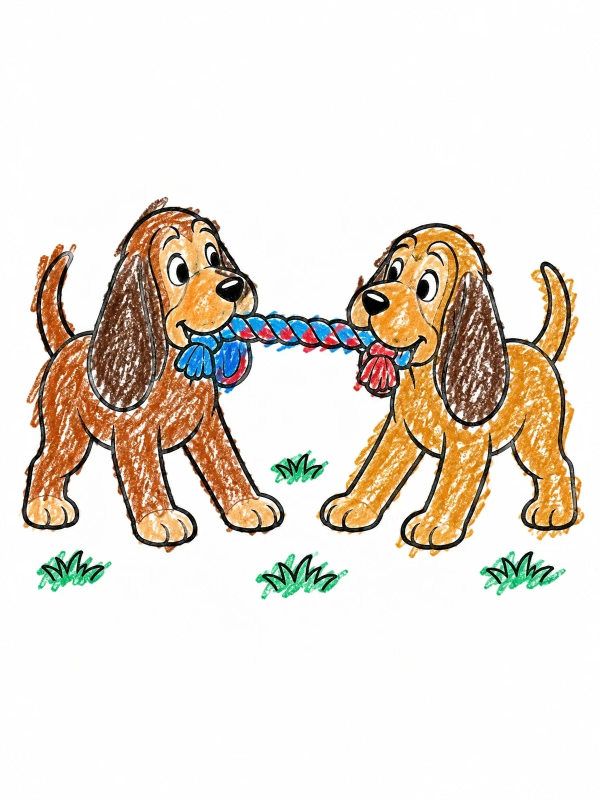 Colored example of the Bloodhound Puppies Playing Tug Of War coloring page