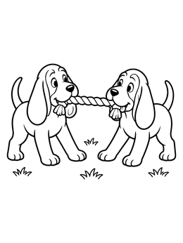 Free printable Bloodhound Puppies Playing Tug Of War coloring page