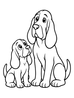 Free printable Bloodhound Puppy And Parent Sitting Together coloring page