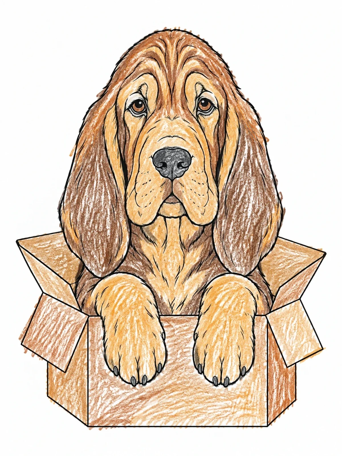 Colored example of the Bloodhound Puppy In A Box coloring page