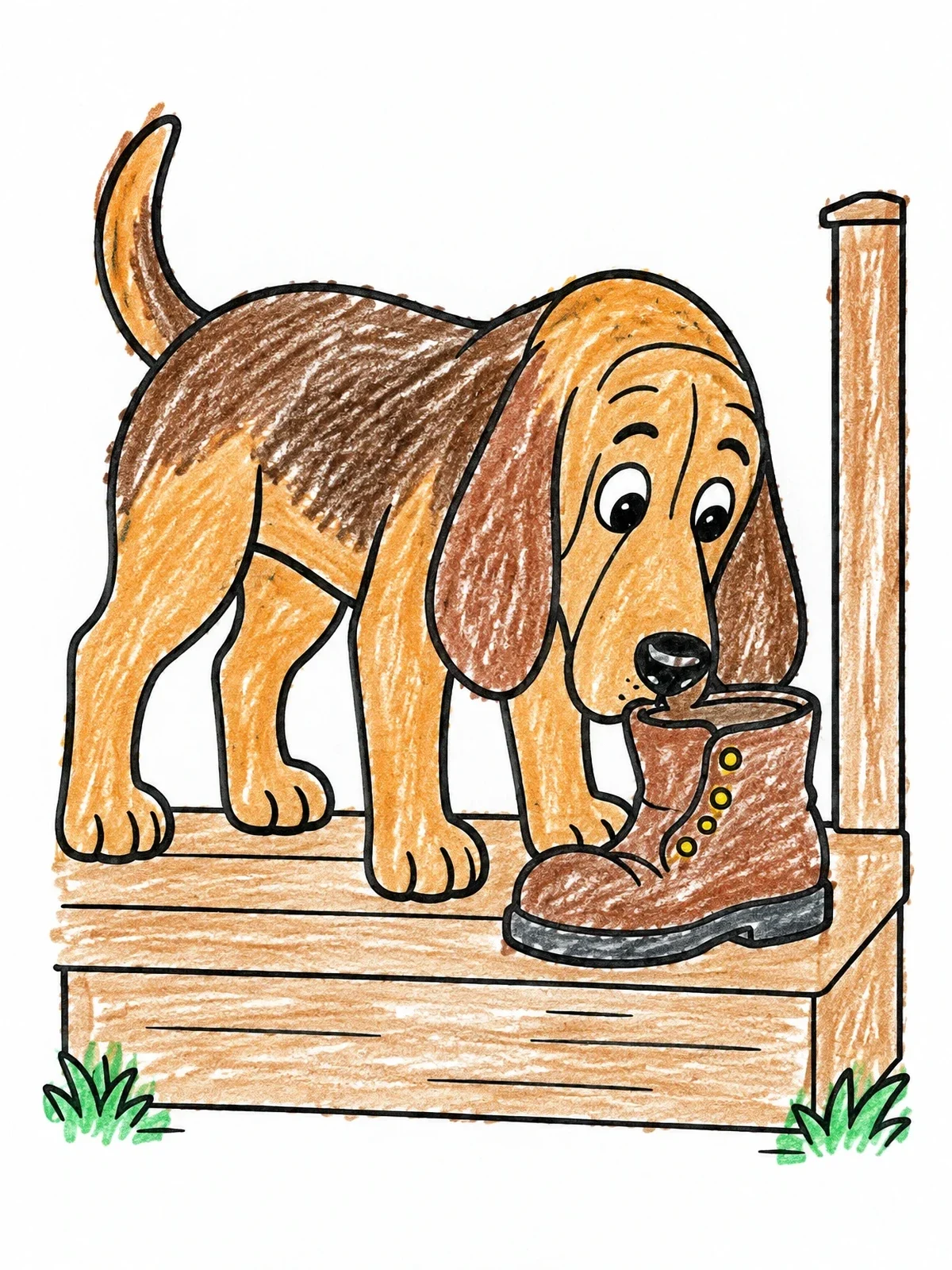 Colored example of the Bloodhound Sniffing An Old Boot coloring page