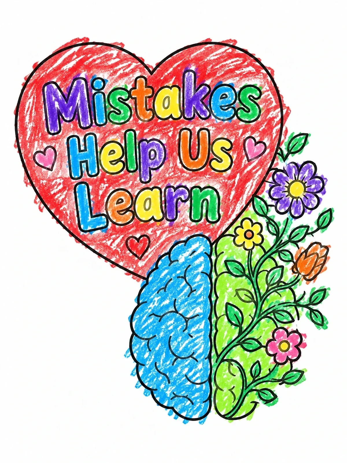 Colored example of the Blooming Brain Growth Mindset Quote coloring page