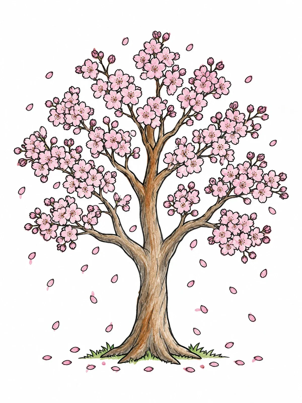 Colored example of the Blooming Cherry Blossom Tree coloring page
