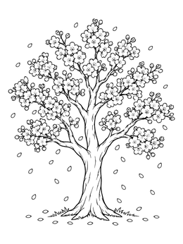 Free printable Blooming Cherry Blossom Tree coloring page