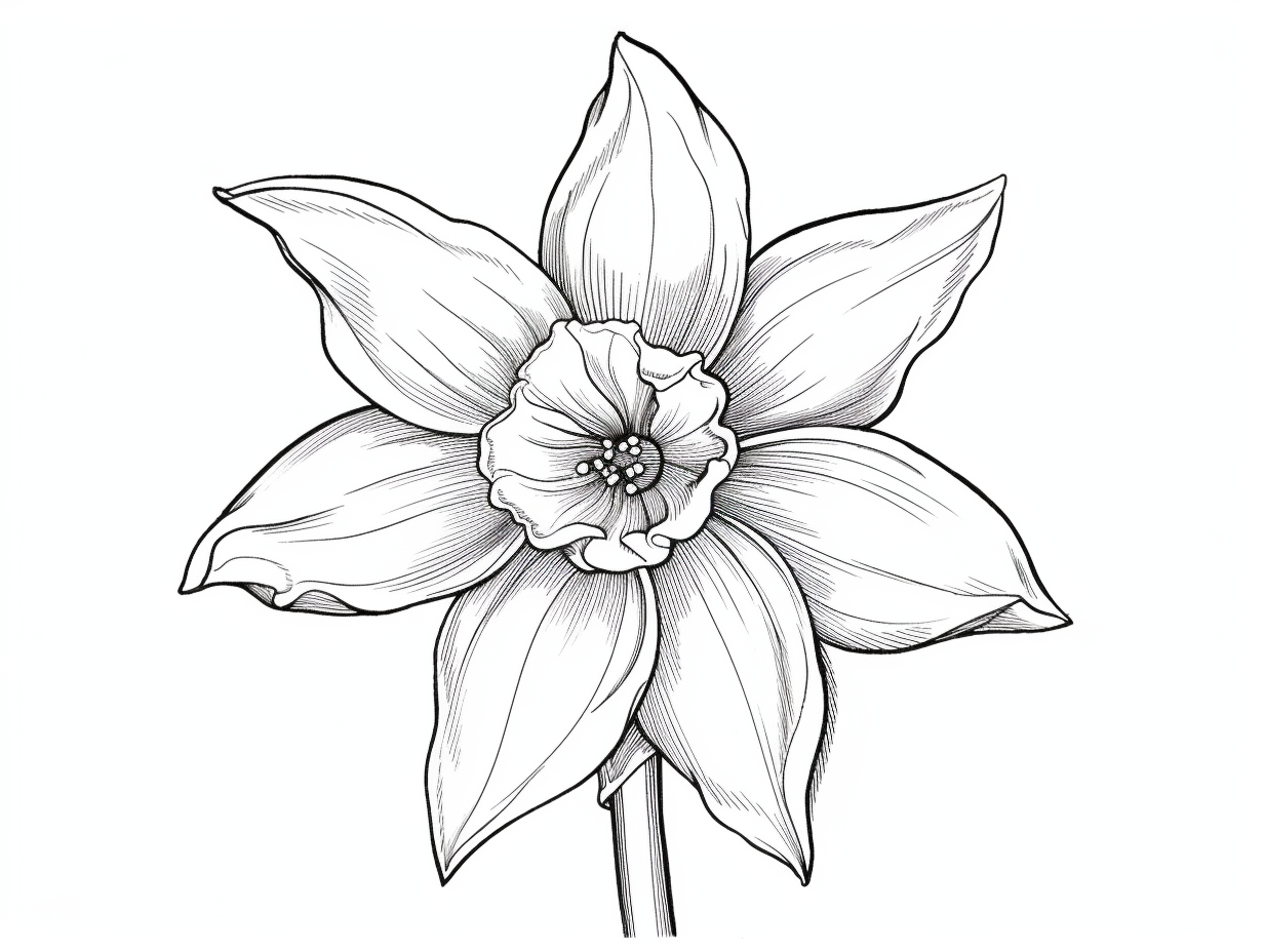 Blooming Daffodil Coloring - Coloring Page