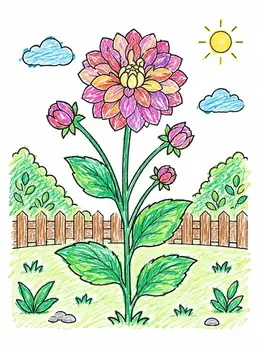 Blooming Dahlia In Garden Coloring Page
