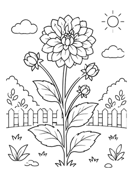 Free printable Blooming Dahlia In Garden coloring page