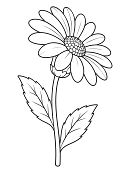 Free printable Blooming Daisy With Stem And Leaves coloring page
