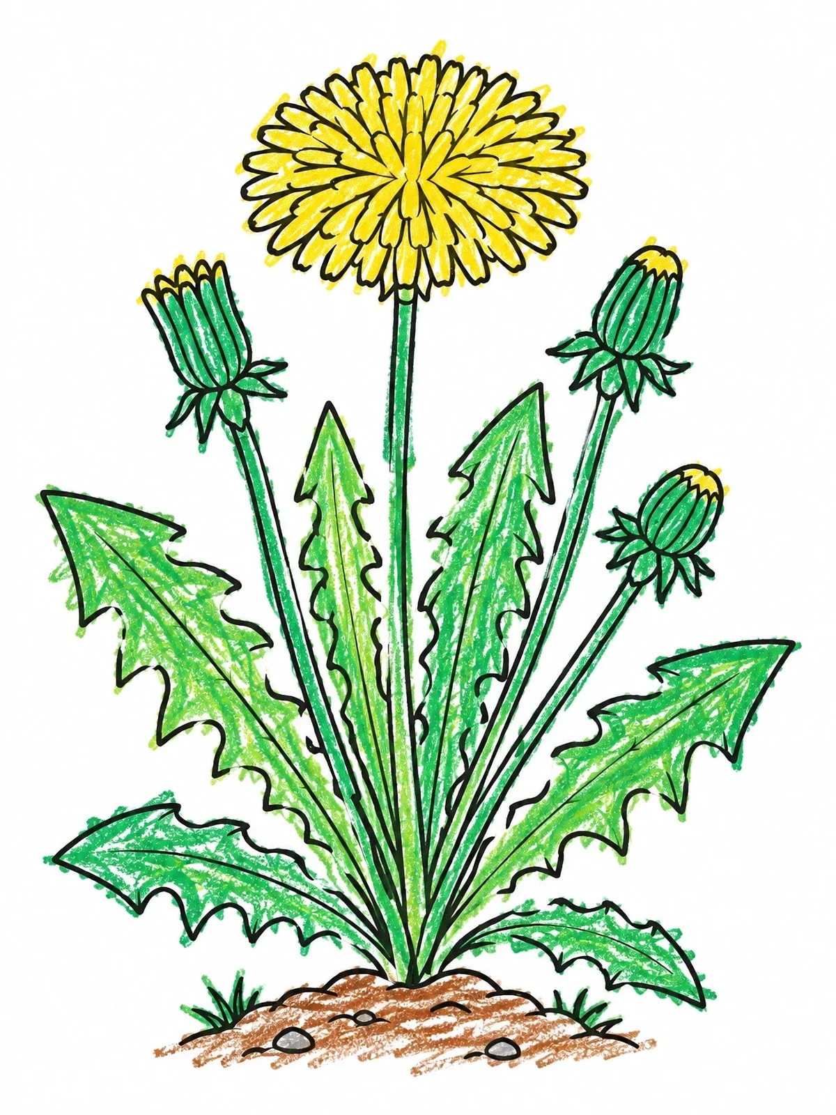 Colored example of the Blooming Dandelion Plant With Buds coloring page
