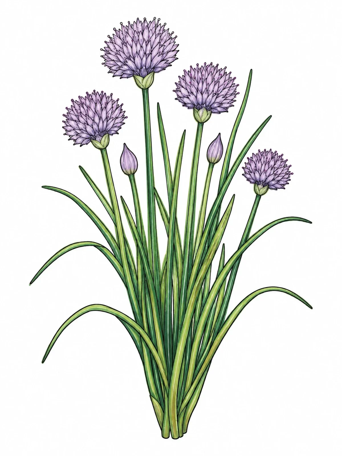 Colored example of the Blooming Garden Chives Herb coloring page
