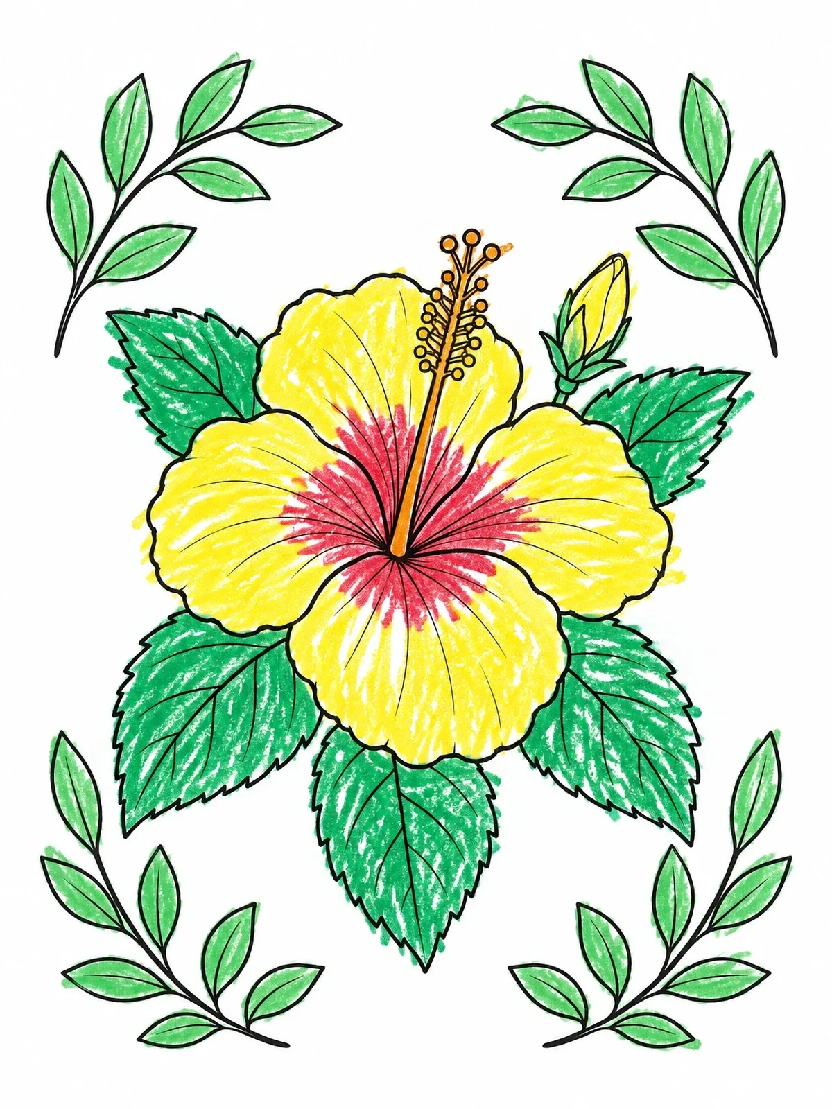 Colored example of the Blooming Hawaiian Hibiscus Flower coloring page