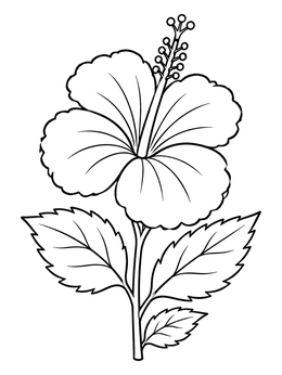Free printable Blooming Hibiscus Flower On Stem coloring page