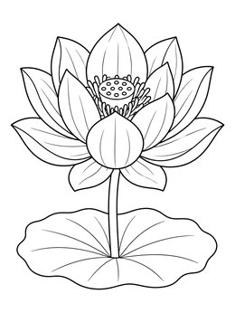 Free printable Blooming Lotus Flower With Lily Pad coloring page
