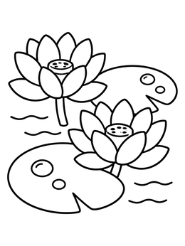 Free printable Blooming Lotus Flowers With Lily Pads coloring page