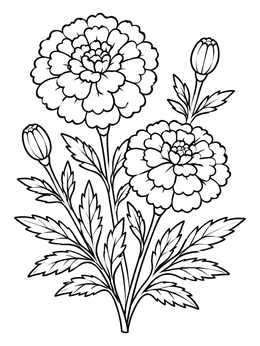 Free printable Blooming Marigold Flowers With Buds coloring page
