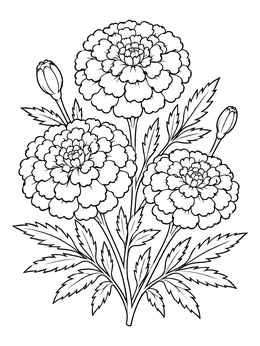 Free printable Blooming Marigold Trio With Foliage coloring page