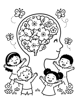 Free printable Blooming Mind And Happy Children coloring page