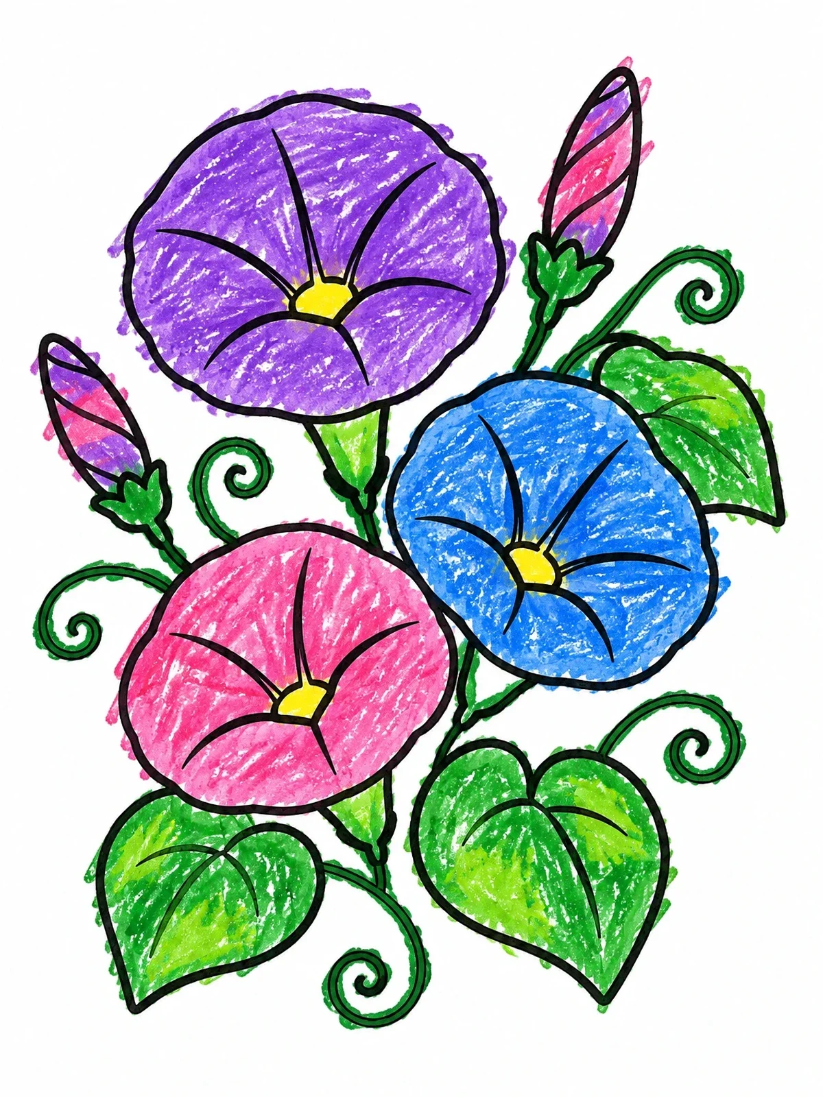 Colored example of the Blooming Morning Glory Flowers coloring page