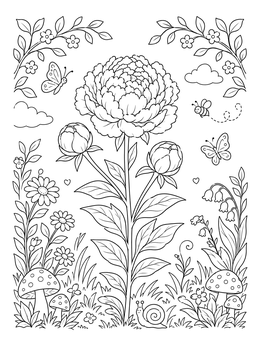 Free printable Blooming Peony In Garden Setting coloring page