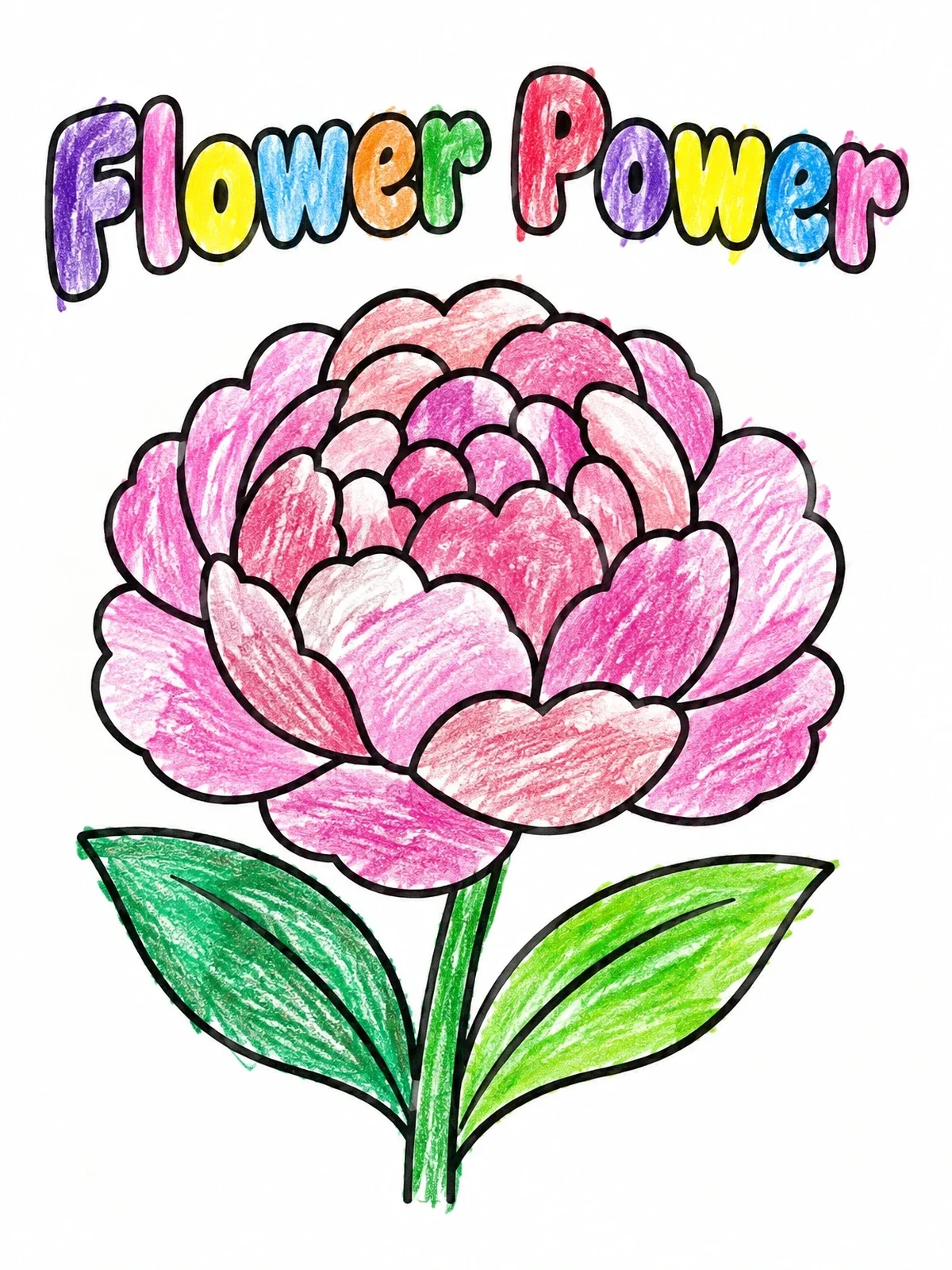 Colored example of the Blooming Peony Flower Power coloring page