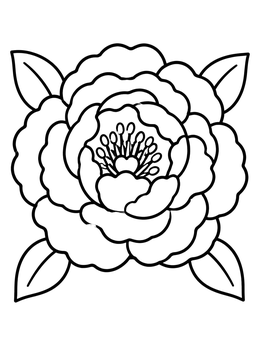 Free printable Blooming Peony Flower With Leaves coloring page