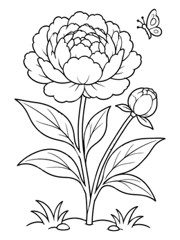 Free printable Blooming Peony With Little Butterfly coloring page